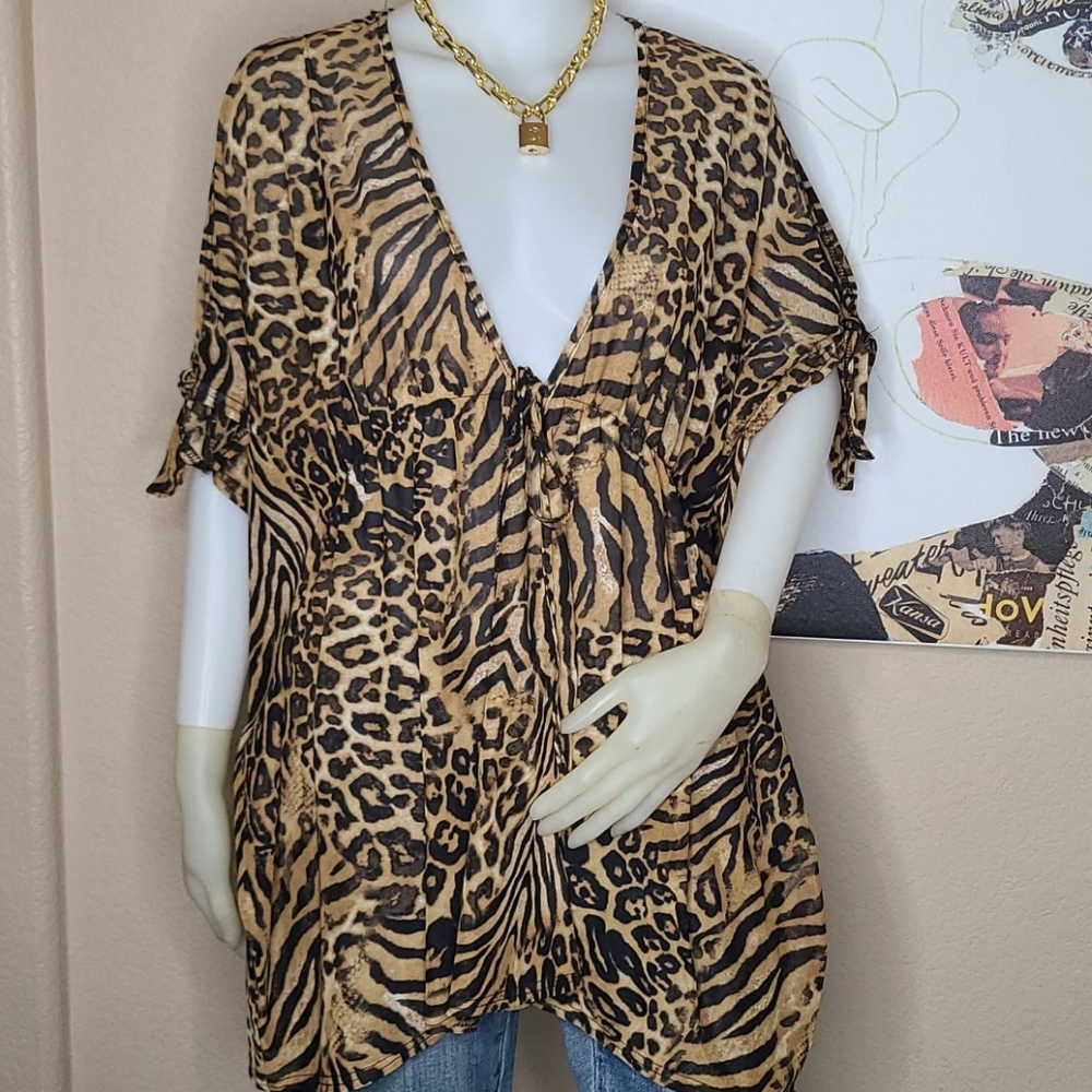 EMBER LEOPARD CHEETAH TUNIC SWIM COVER UP TOP